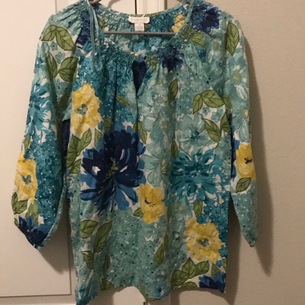 Charter Club floral print keyhole blouse